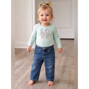 Garanimals & Cherokee Baby 18M Farm Girl Outfit Green Floral & Jeans EUC